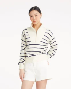Striped Quarter Zip Sweater in Mariner Stripe