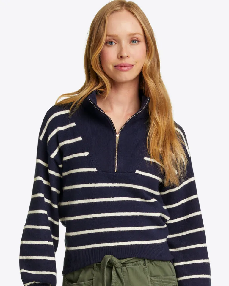 Striped Quarter Zip Sweater in Mariner Stripe