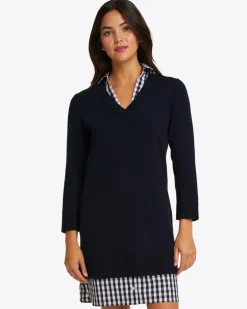 Wool and Cotton Combo Sweaterdress in Navy