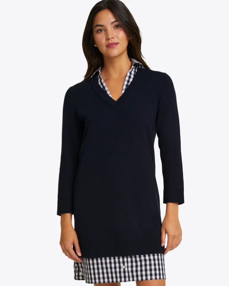 Wool and Cotton Combo Sweaterdress in Navy