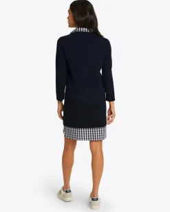 Wool and Cotton Combo Sweaterdress in Navy