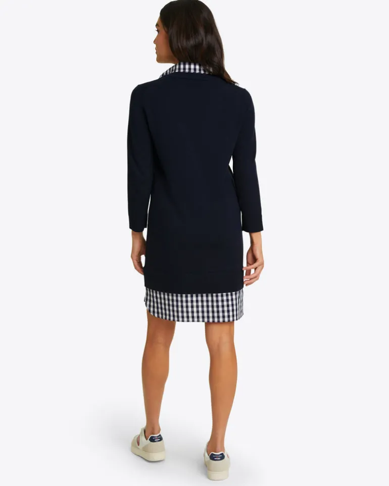 Wool and Cotton Combo Sweaterdress in Navy