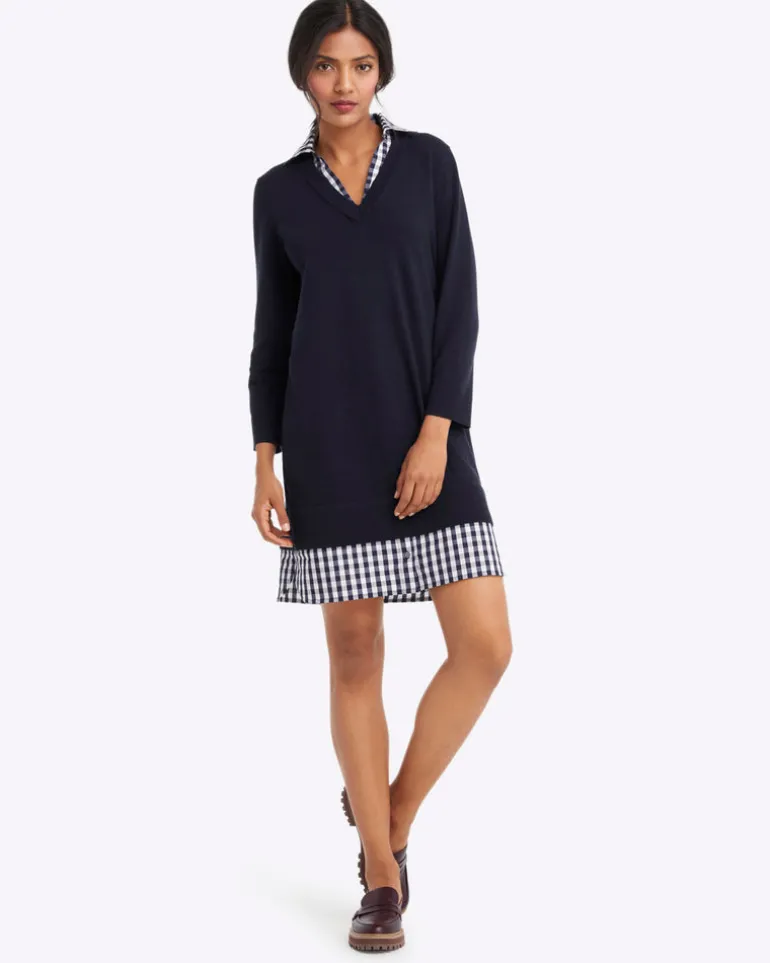 Wool and Cotton Combo Sweaterdress in Navy