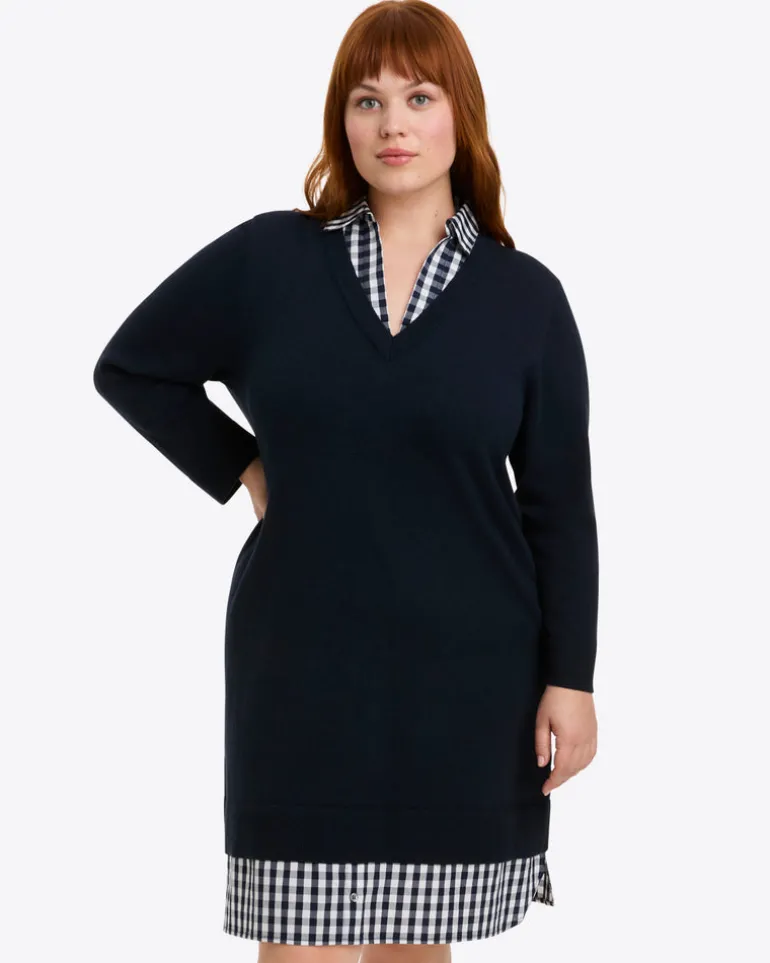 Wool and Cotton Combo Sweaterdress in Navy