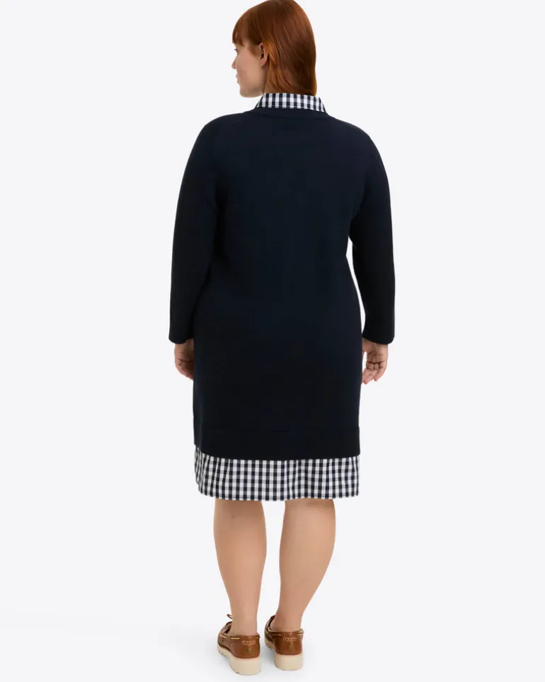 Wool and Cotton Combo Sweaterdress in Navy