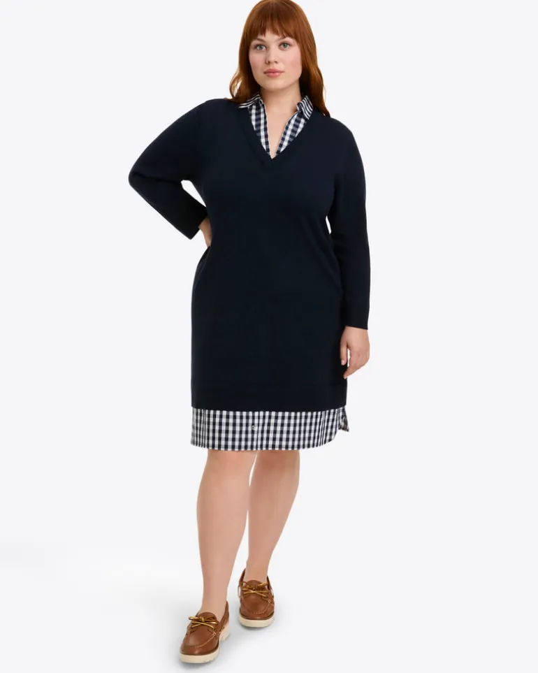 Wool and Cotton Combo Sweaterdress in Navy