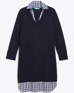 Wool and Cotton Combo Sweaterdress in Navy