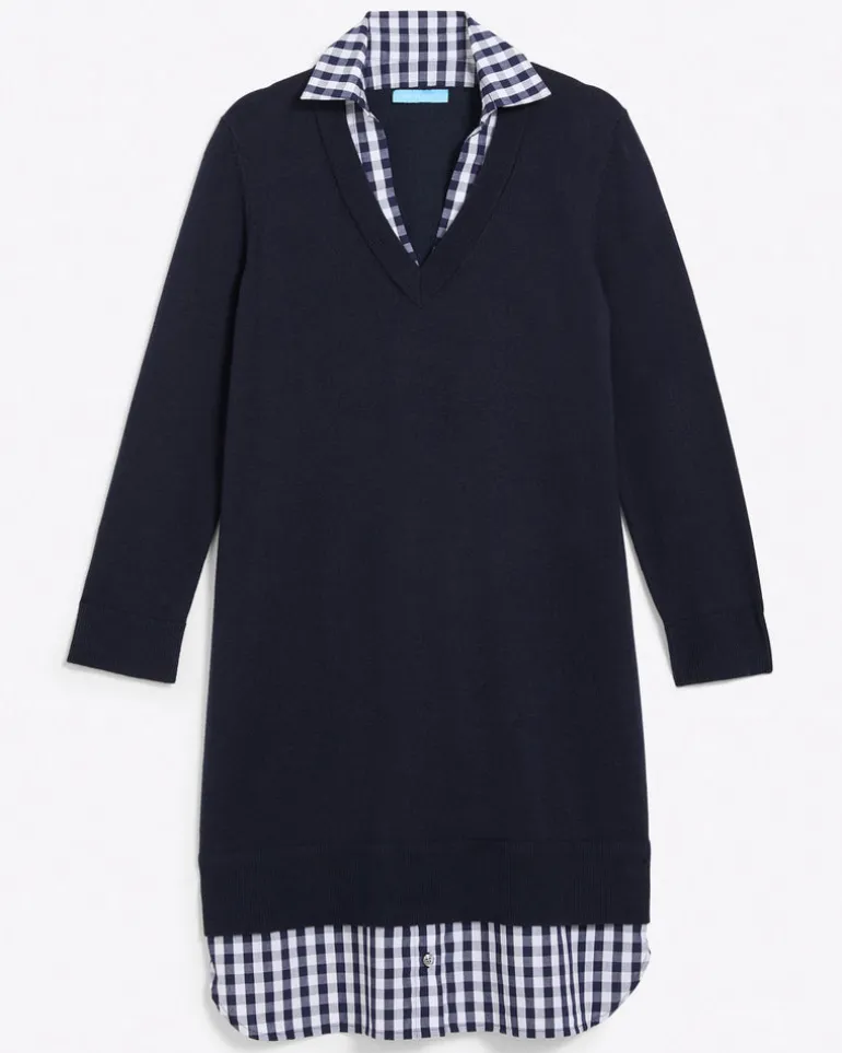 Wool and Cotton Combo Sweaterdress in Navy