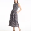 Wren Sleeveless Smocked Midi Dress in Twilight Vines