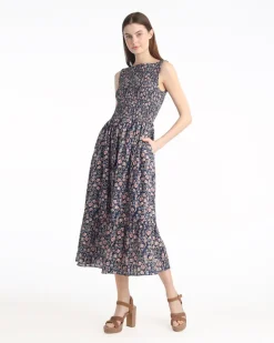 Wren Sleeveless Smocked Midi Dress in Twilight Vines