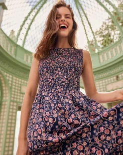 Wren Sleeveless Smocked Midi Dress in Twilight Vines