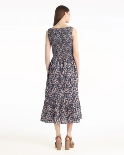 Wren Sleeveless Smocked Midi Dress in Twilight Vines